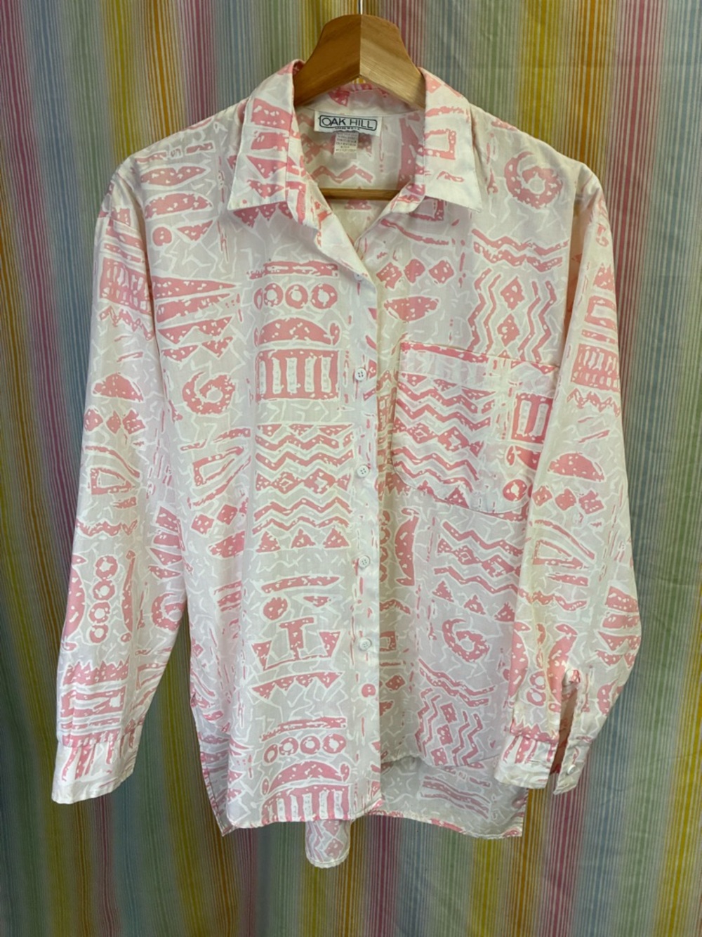 Vintage Oak Hill Pink & White Patterned Button-Up Shirt Size 10
